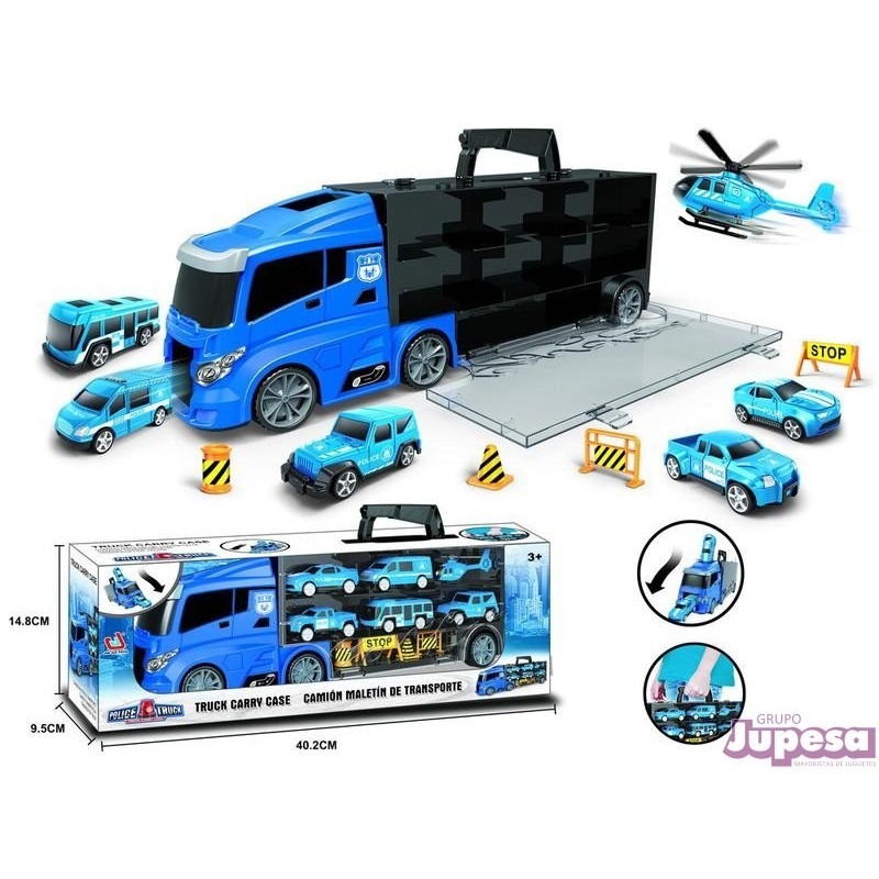 TOYSTAR - 666-02K Mô hình Bộ xe chuyên chở cảnh sát chuyển gồm 5 ô tô, 1 máy bay, 4 biển báo giao thông