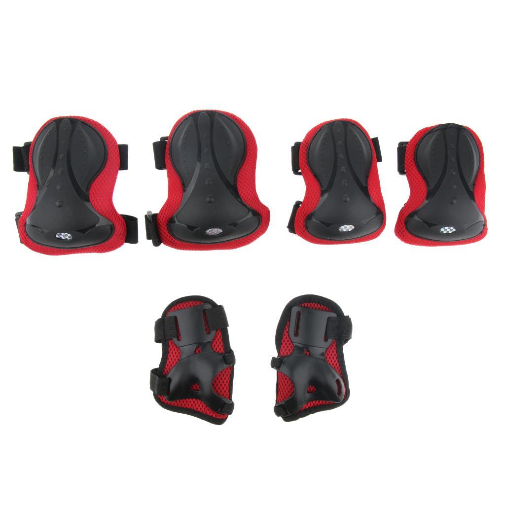 6 Pcs Unisex Adult Roller Skating Adjustable Knee Wrist Guard Elbow Pad Safety Protect Gear