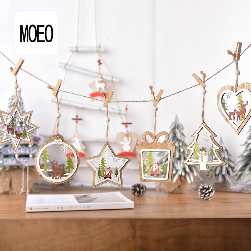 6pcs đồ trang trí Giáng sinh Giáng sinh treo đồ trang trí đồ trang trí bằng gỗ để trang trí bữa tiệc ngày lễ