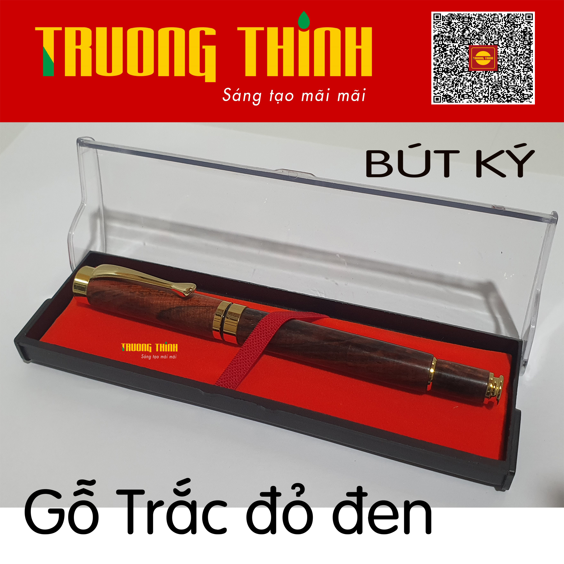 Bút Ký Gỗ Trắc Đỏ Đen Cao Cấp Chính Hãng Trường Thịnh Đẳng Cấp Doanh Nhân - Gắn Đồng Nguyên Khối. Loại Rút 14.5 cm