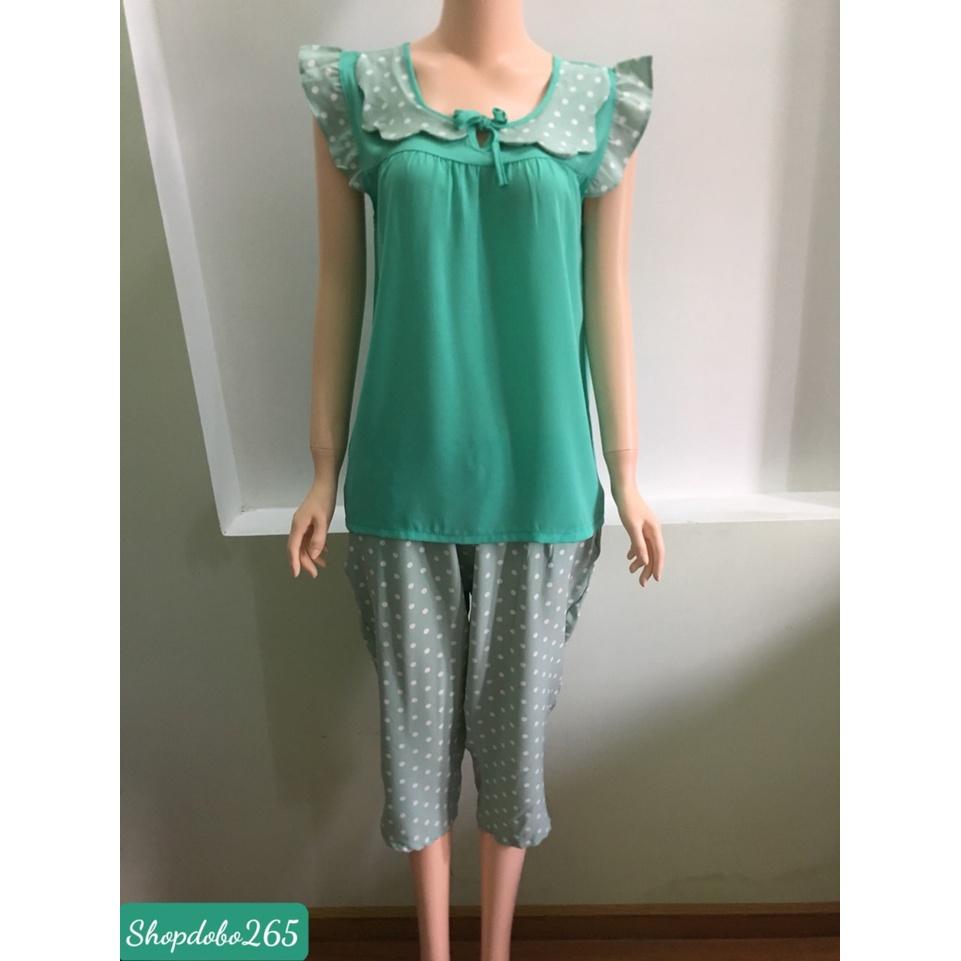 Đồ bộ nữ,đồ ngủ mặc nhà lửng 9 tấc vải tằm ý phối lụa bi size đại.