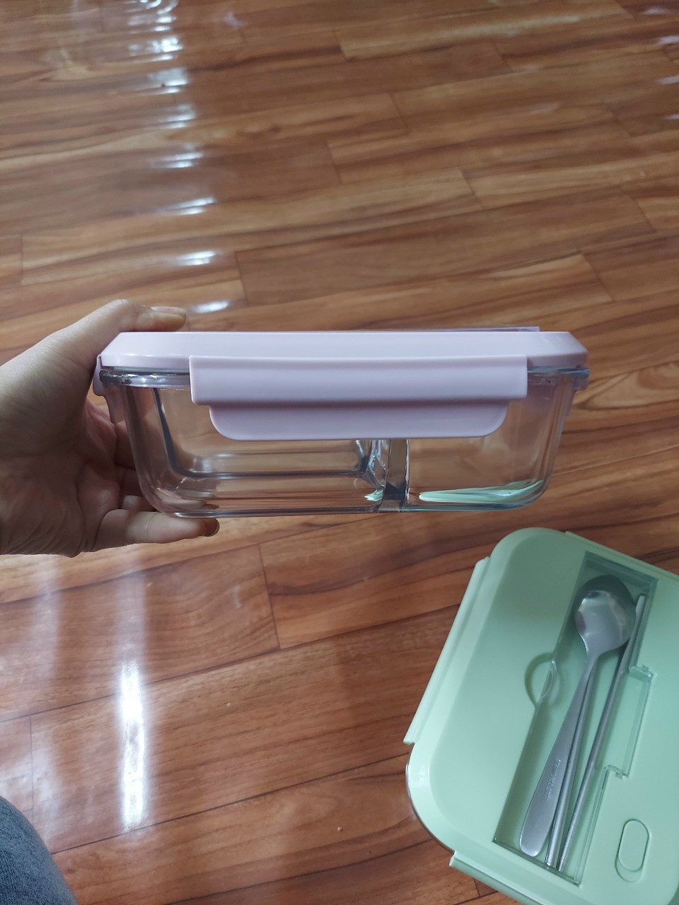 Hộp thực phẩm 2 ngăn - 3 ngăn thủy tinh kèm đũa, thìa