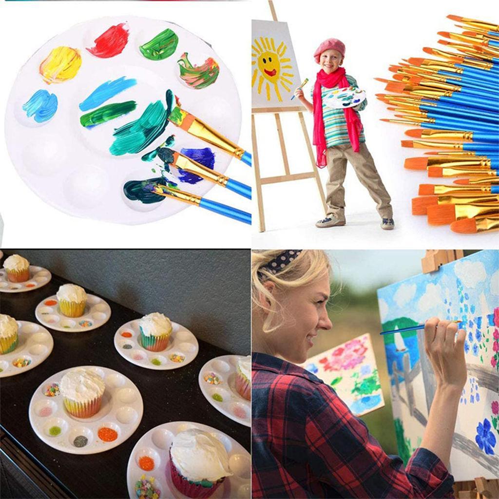 10Pcs Premium Artist Paint Brush Set Professional Brush Watercolor Acrylic Oil Painting DIY Art Tools with 6 Pcs Paint Tray Palette for Kids Adults
