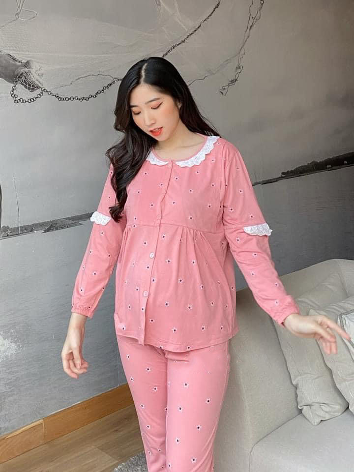 Bộ đồ bầu cho con bú sau sinh, quần áo bầu cotton