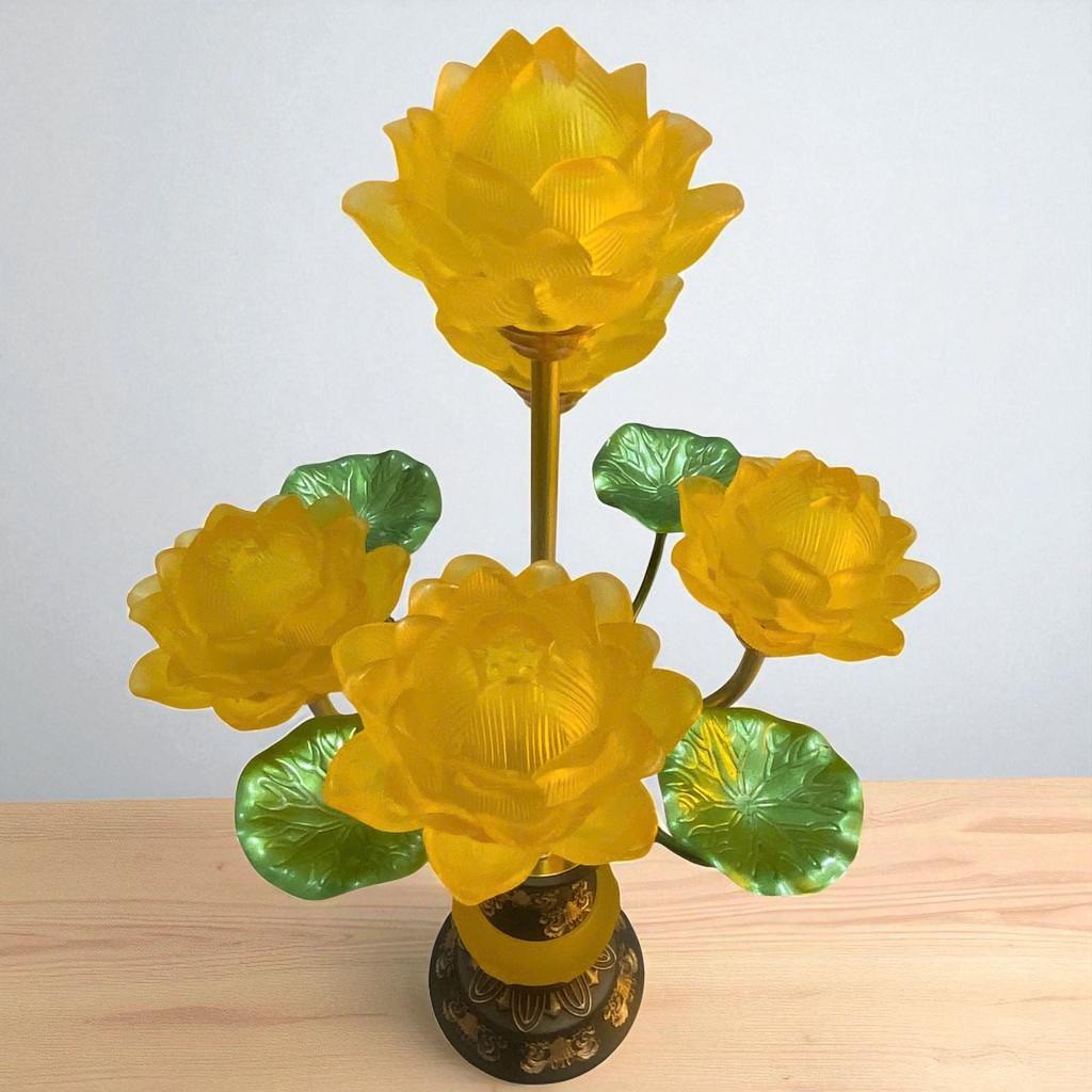 Đèn thờ 5 bông lưu ly RỒNG VIỆT - Thiết kế tinh xảo, thân đồng sắc nét, cho ban thờ thần tài.
