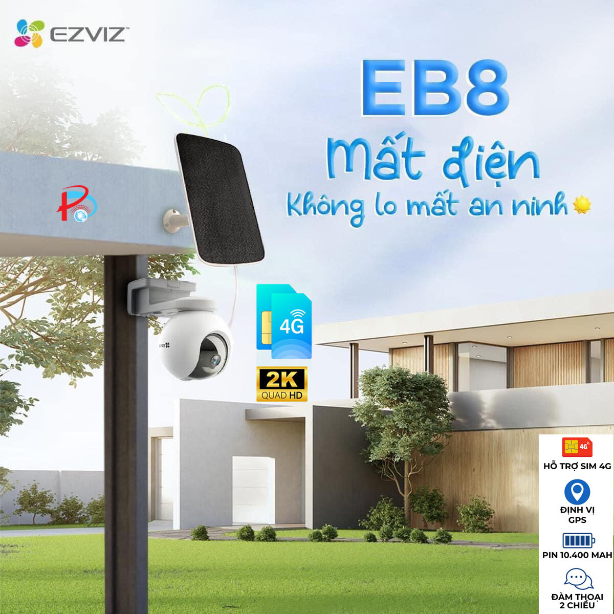 Camera Ezviz Pin Sạc EB8 2K dùng Sim 4G, Tặng Kèm Tắm Pin NLMT, định vị GPS, có màu ban đêm - Hàng chính hãng