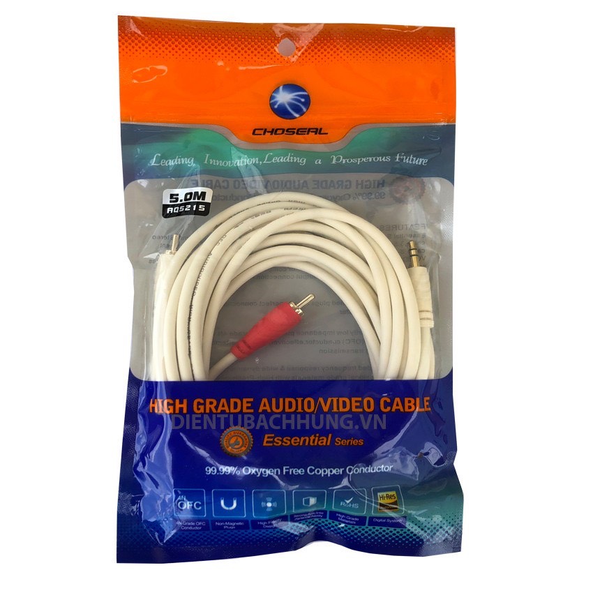 Dây loa chính hãng CHOSEAL 1 đầu 3.5 ra 2 AV dài 5m Dây cáp chắc chắn Đầu rắc mạ đồng giúp tiếp xúc tốt chống hoen rỉ