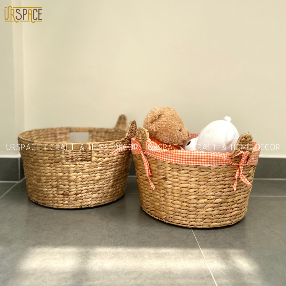 Giỏ lục bình đựng quần áo URSPACE trang trí decor sắp xếp không gian hình tai mèo dễ thương/ ROUND HYACINTH STORAGE BASKET