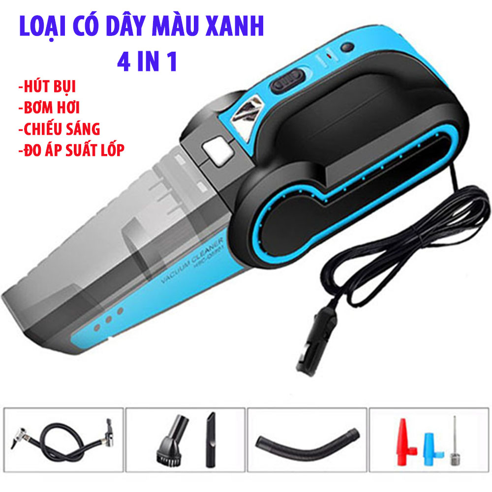 Máy Hút Bụi Ô Tô,Máy hút bụi Mini Cầm Tay Cao Cấp Công Suất 120W 4 In 1 bơm lốp,hút bụi,đèn chiếu sáng,đồng hồ đo áp suất lốpTốc độ vòng quay 4000 r/min- Chạy siêu êm,Siêu Mạnh-MHB-TP01