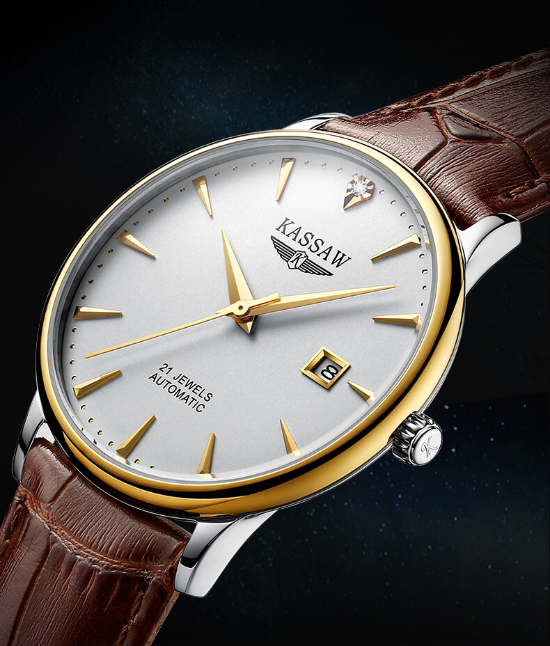 Đồng hồ nam chính hãng KASSAW K865-1 chống nước,chống xước,kính sapphire ,mặt trắng dây da xịn ,hàng mới 100% ,Đồng hồ cơ ,Thiết kế đơn giản và sang trọng