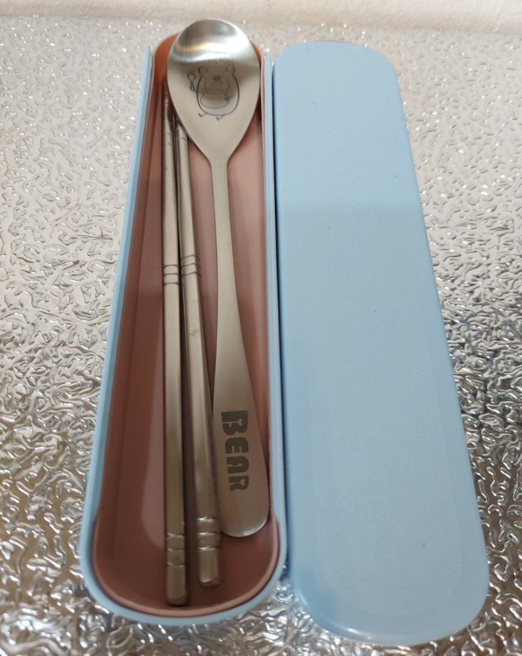 Bộ thìa đũa inox 304 cao cấp Kèm Hộp Nhựa Sinh Học siêu dễ thương tiện lợi gấu BEAR