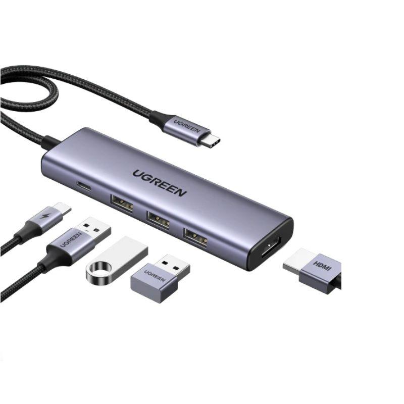 Ugreen 15596 USB type C sang 1 x HDMI 4K30Hz + 3 x USB 3.0 + 1 x USB-C PD 100W Bộ chuyển 5in1 CM511 20015596 - Hàng chính hãng