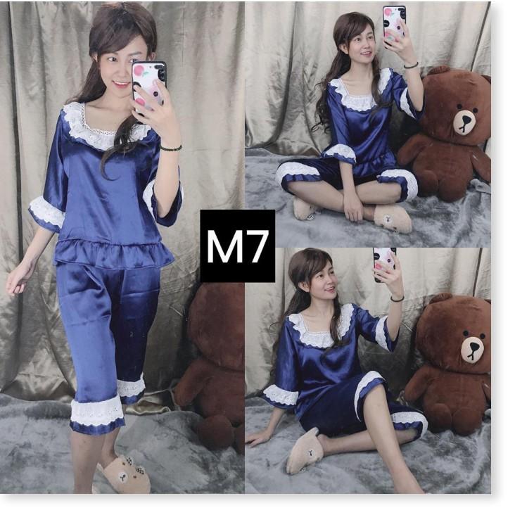 Set Đồ Bộ Ngủ Nữ Pijama Phi Lụa Phối Ren Tiểu Thư Cực Đáng Yêu _ Kèm Hình Thật