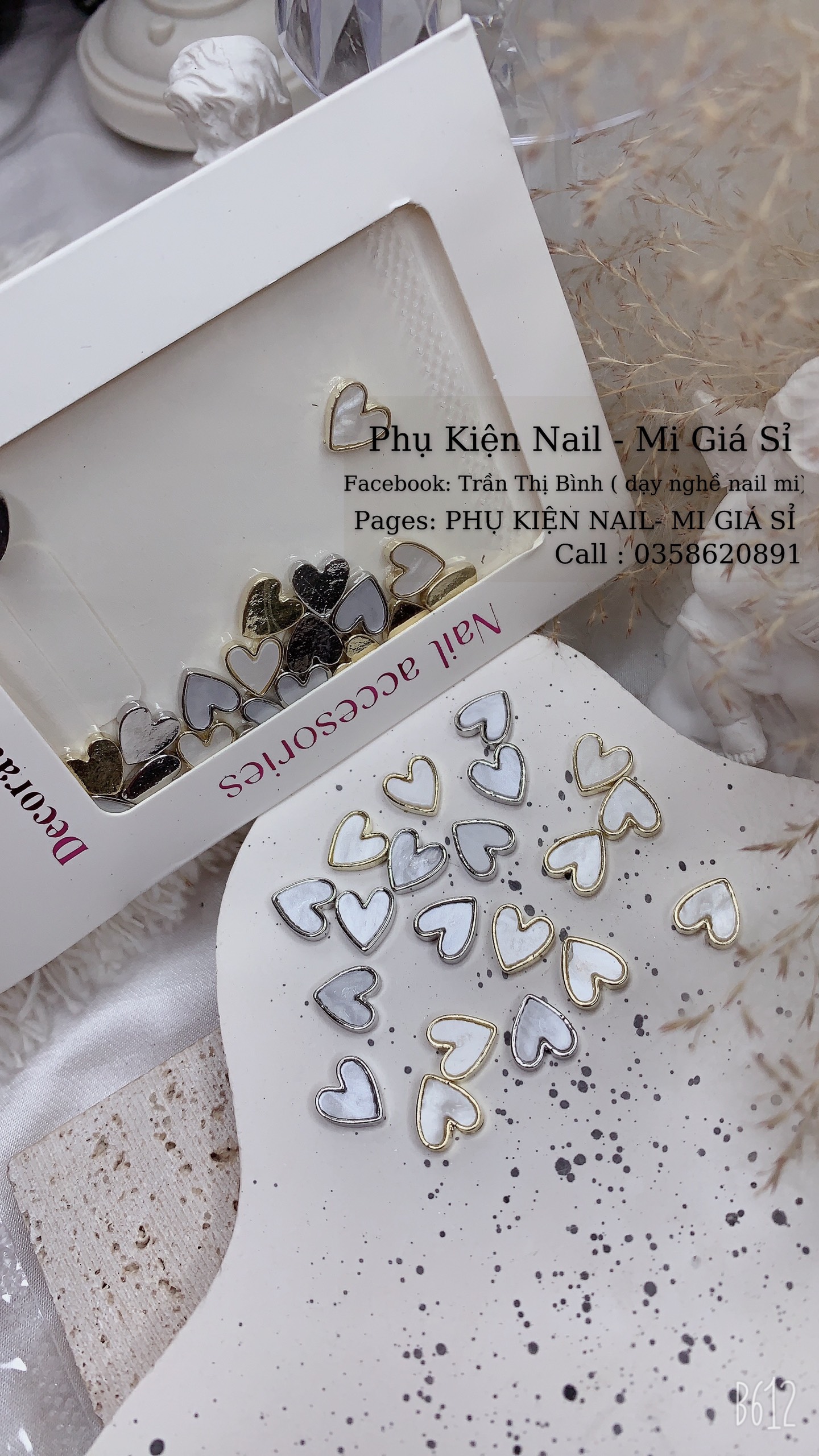 set charm tim gắn móng tay siêu hot làm nail