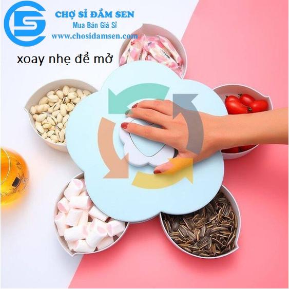 Khay mứt đựng bánh kẹo Tết, Hộp mứt xoay 1 Tầng xòe cánh hoa có khe để điện thoại-G259-HMXoay1T