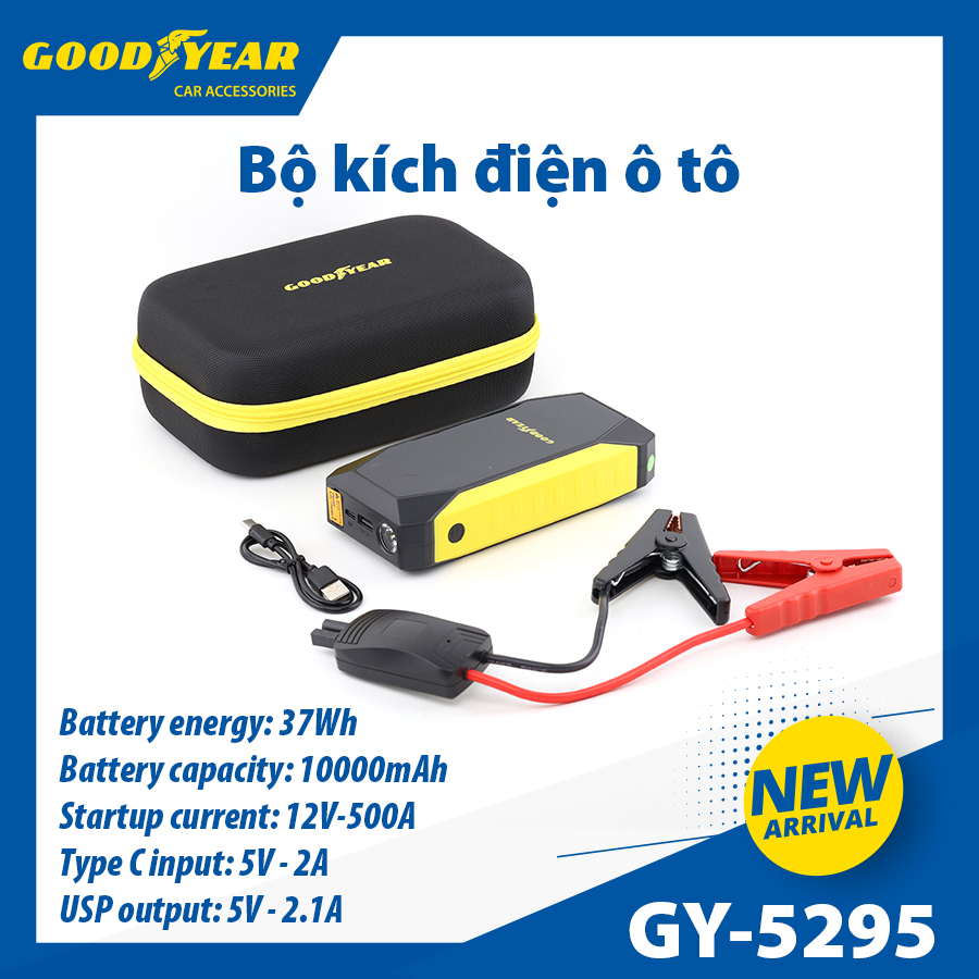 Bộ Kích Bình Cho Xe Hơi 500A GOODYEAR GY-5295 Đa Chức Năng Sạc Dự Phòng 10000mAh Đèn LED Khẩn Cấp - Nhập Khẩu Chính Hãng