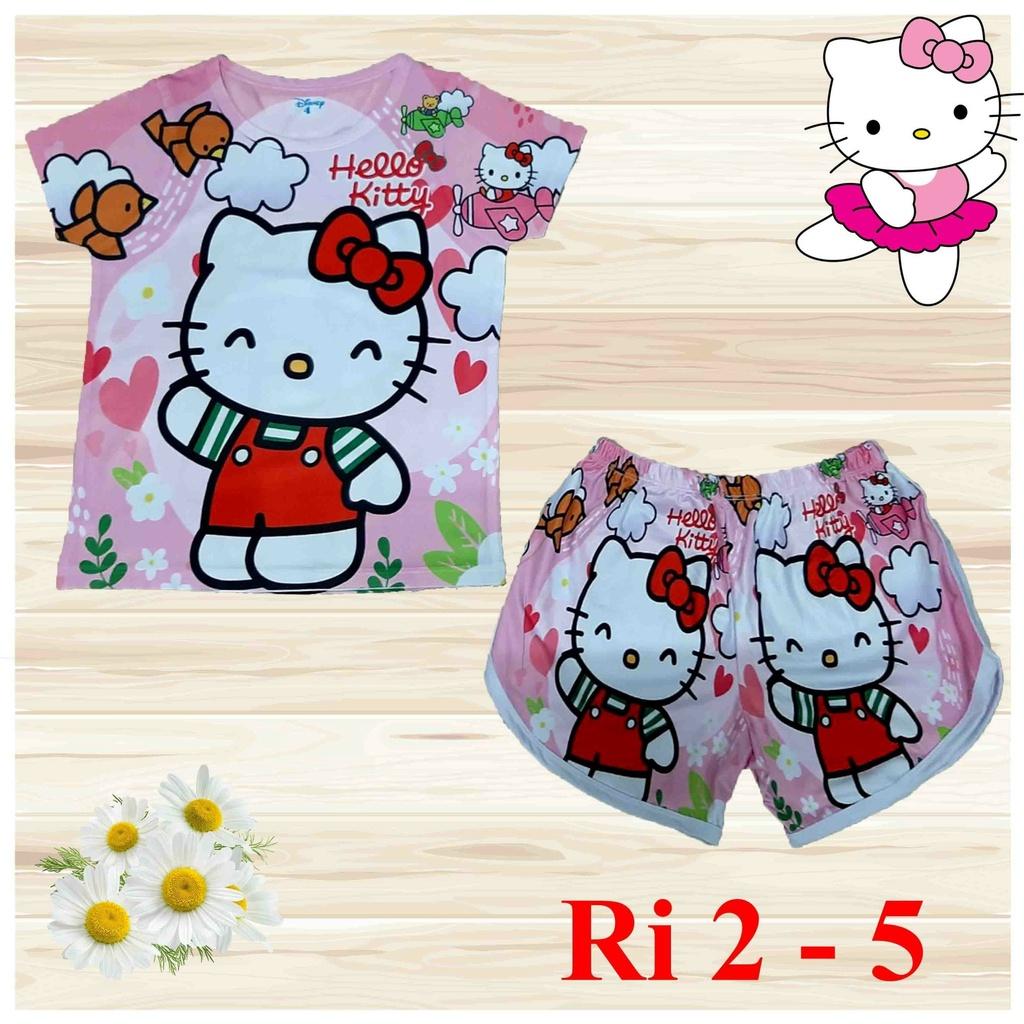 Đồ bộ bé gái, bộ cộc tay cho bé gái hình Hello kitty size 8-20KG chất thun lạnh Thái cực mềm mát