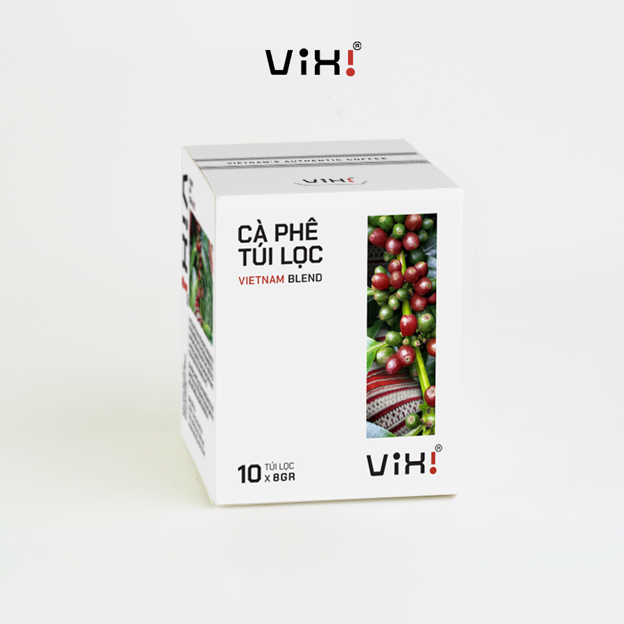 Cà phê Blend túi lọc nguyên chất tiện lợi rang mộc ViXi hộp 8g