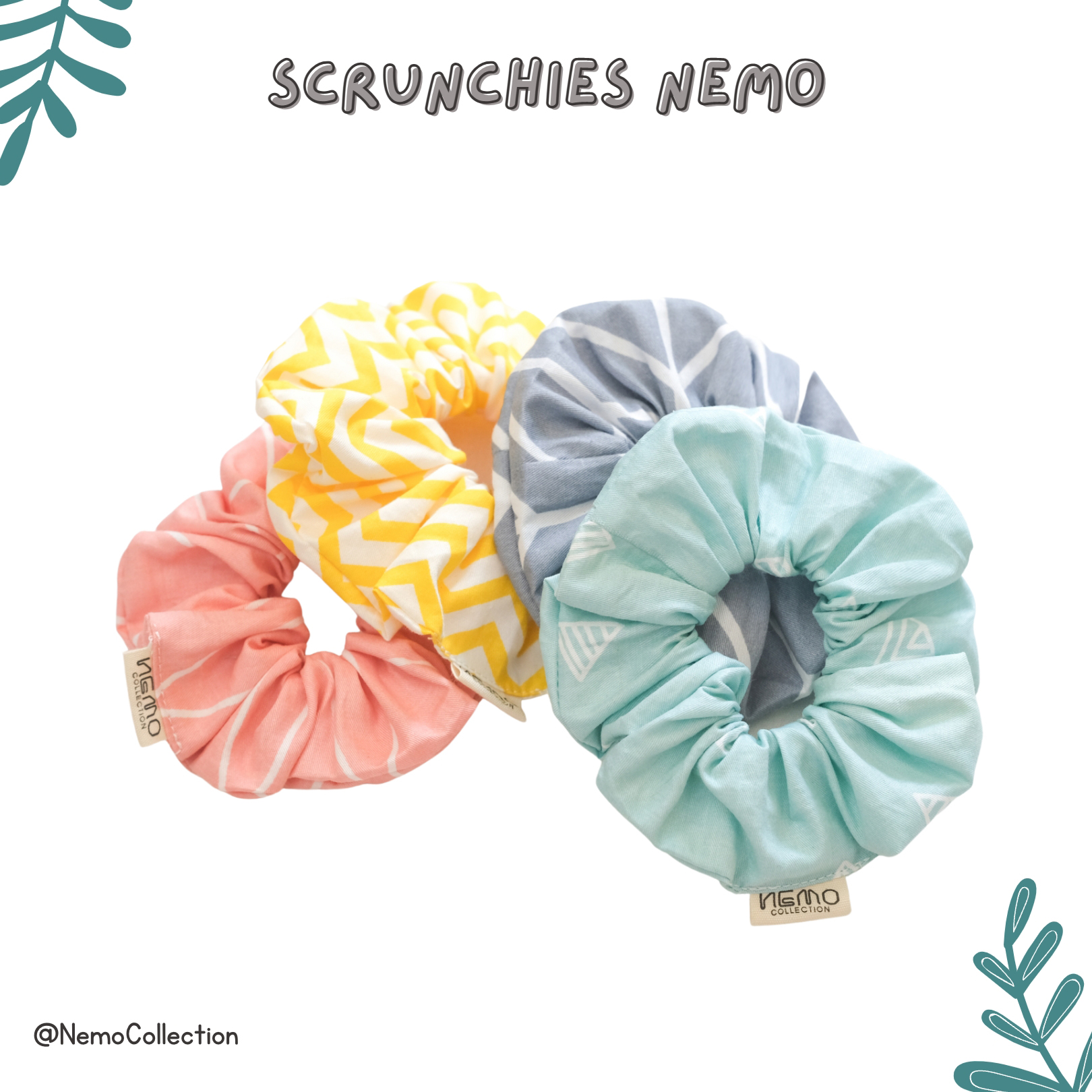 Cột tóc vải Scrunchies NEMO phôm phồng to họa tiết sọc màu pastel Hàn Quốc - CTKM