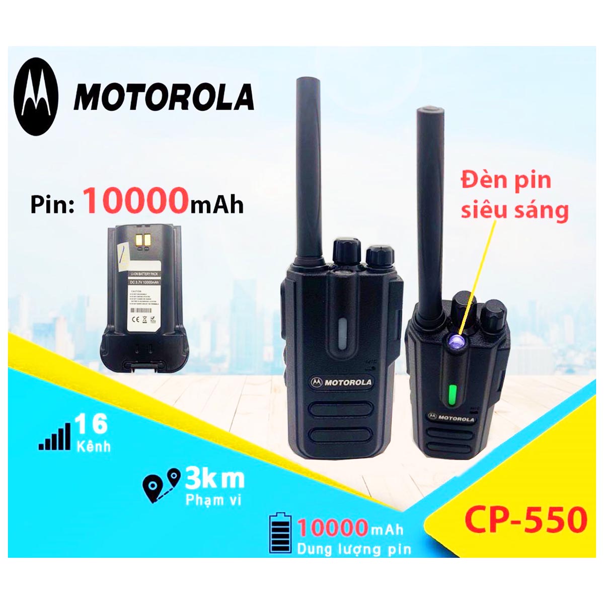 Bộ đàm Motorola CP-550. Sản phẩm mới, công nghệ mới, dung lượng pin khủng – Hàng nhập khẩu