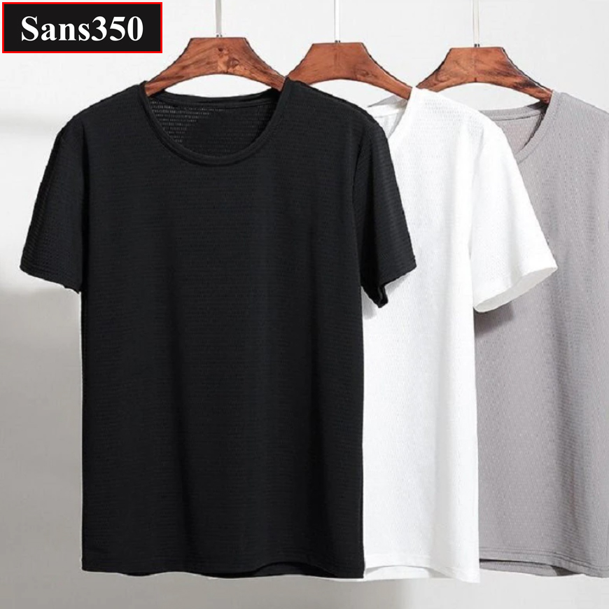 Áo thun nam trơn basic Sans350 vải lưới thoáng khí mát mẻ thể thao lạnh cổ tròn đen trắng xám phông bigsize 3XL 4XL 5XL