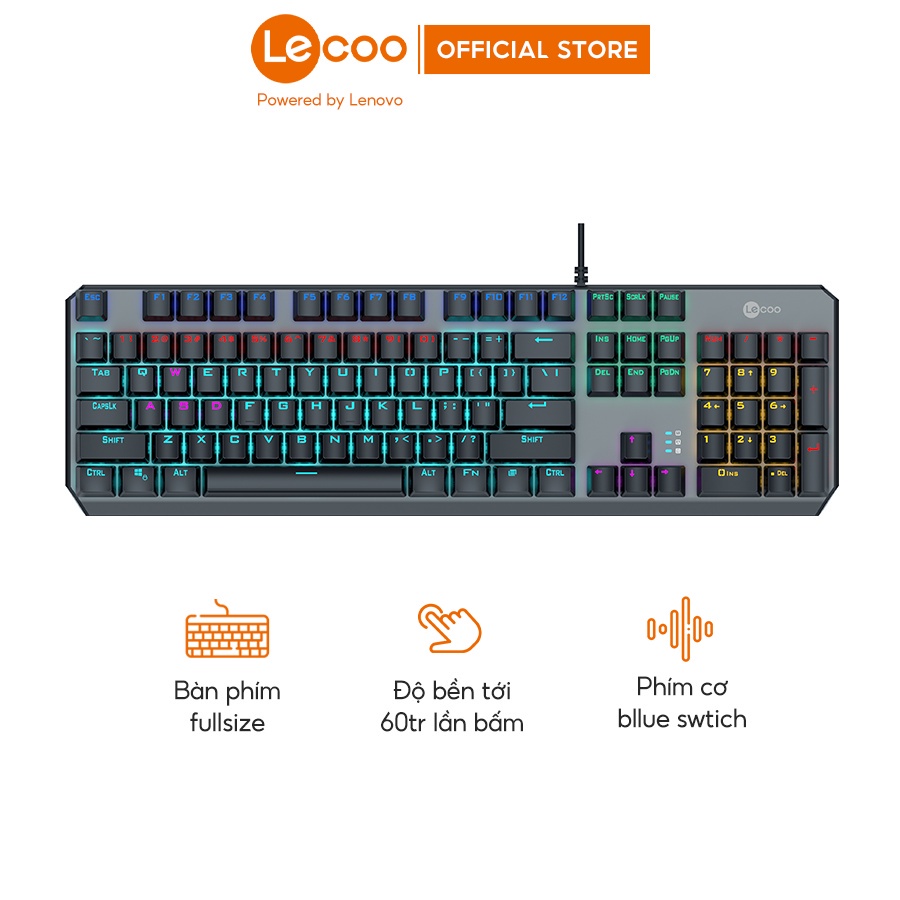 Bàn phím cơ gaming Lecoo GK301, hiệu ứng LED RGB chơi game cho máy tính - BH 24 tháng Hàng nhập khẩu