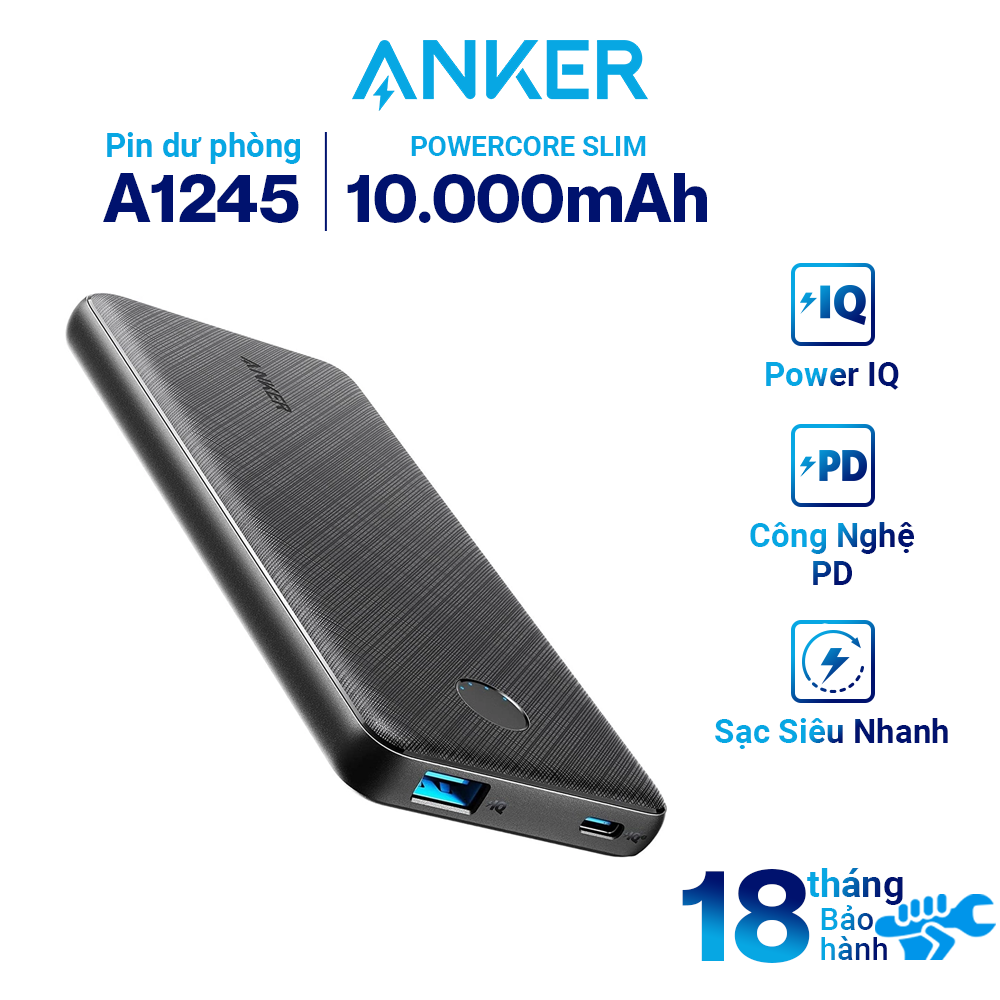 Pin Sạc Dự Phòng Anker 523 Powercore 10000mAh A1245 Type-C và USB -A - Hàng Chính Hãng