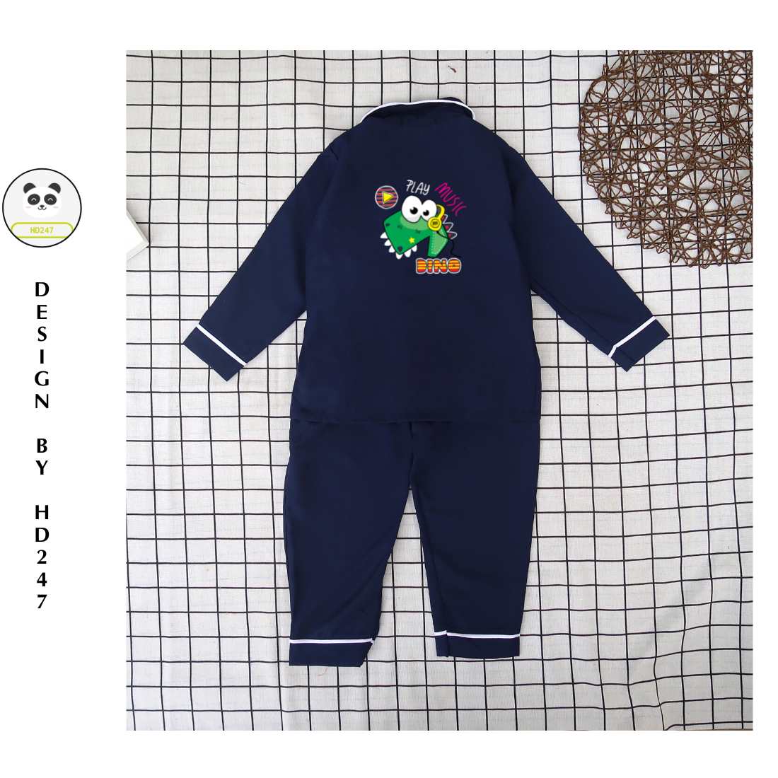 Đồ bộ mặc nhà dễ thương bé gái unisex in hình khủng long size đại cá tính 0312