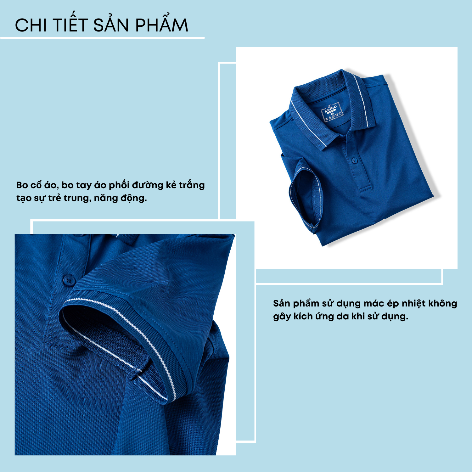 Hình ảnh Áo thun có cổ nam màu xanh dương phối viền ADINO vải polyester cotton mềm mịn dáng slimfit công sở trẻ trung AP95