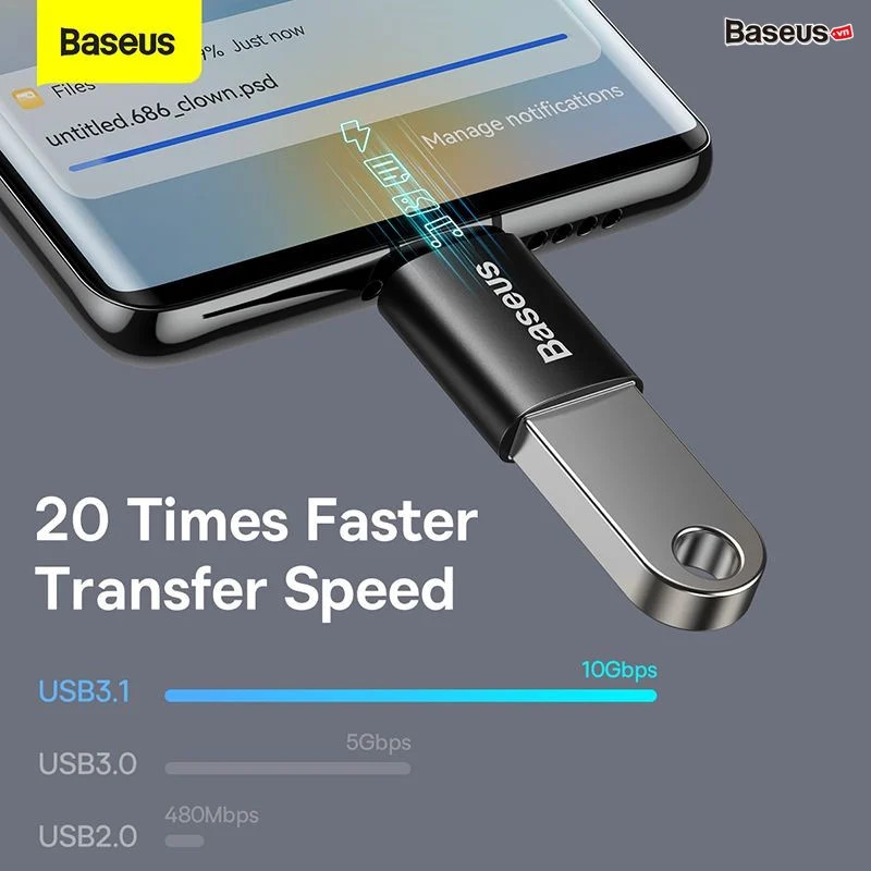 Đầu chuyển OTG Type C to USB 3.1 tốc độ cao Baseus Ingenuity Series Mini OTG Gen2 - hàng chính hãng