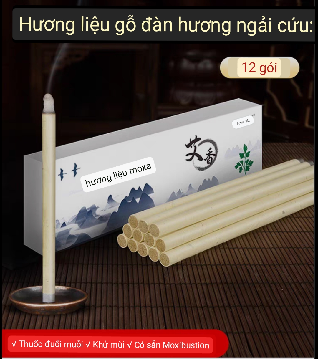 Hộp 12 NHANG NGẢI CỨU + bột gỗ đàn hương.Nhang ngải cứu ĐUỔI MUỖI- XÔNG PHÒNG- GIẢM STRESS THƯ GIẢN