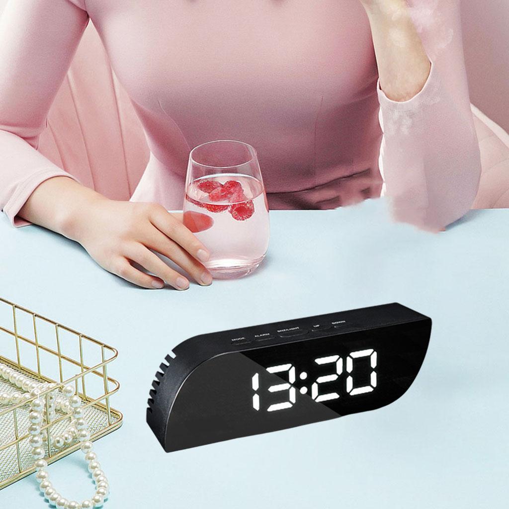 USB Large Digital LED Alarm Desk Snooze Mirror Bedside Clock