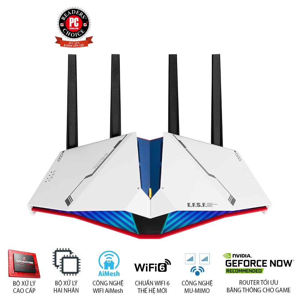 Router Wifi ASUS AURA RGB RT-AX82U GUNDAM EDITION Hai Băng Tần, Chuẩn AX5400 (Chuyên Cho Game Di Động) - Hàng Chính Hãng