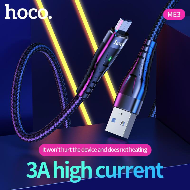 Cáp Sạc Nhanh Hoco Me3 3A Cổng Micro Có Đèn Led - Hàng Chính Hãng