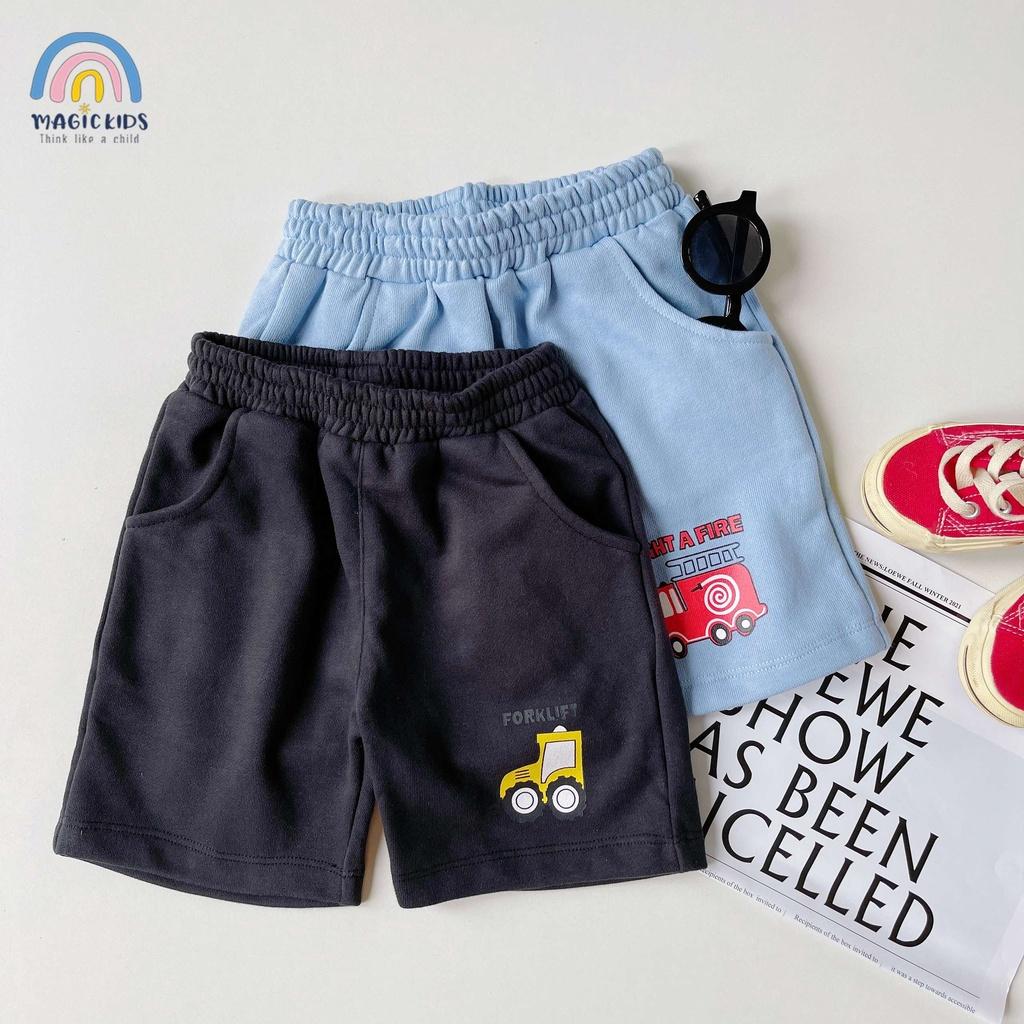 Quần đùi cotton bé trai thoáng mát thấm hút mồ hôi in hình ô tô cho trẻ em đi học đi chơi Magickids QĐ22010