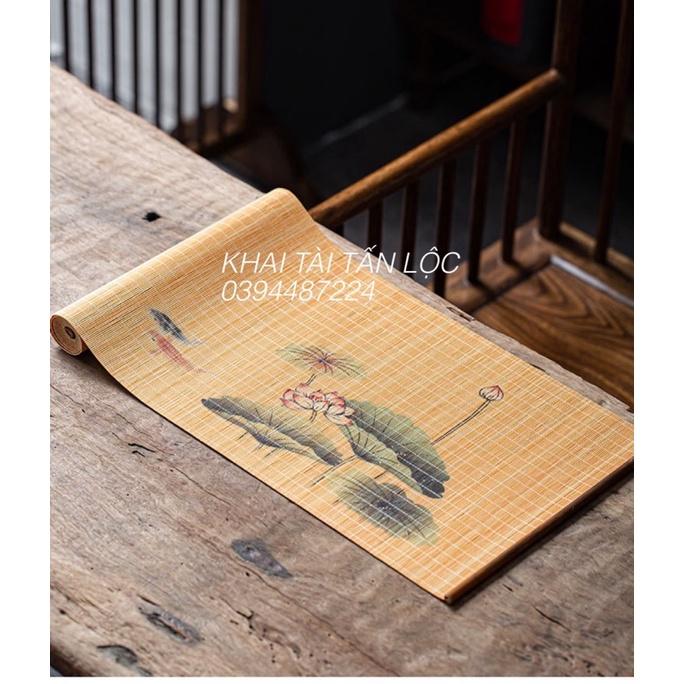 Chiếu tre , thảm tre trải bàn trà hình hoa sen 30x135cm