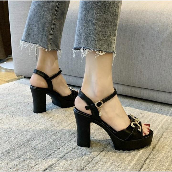 Sandal nữ cao gót đế đúp 10 phân tag C.G. (mã 8001