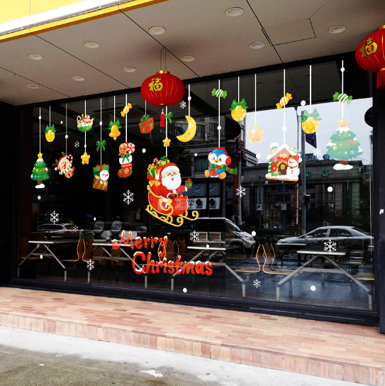 Decal trang trí Noel - Cưỡi xe phát quà