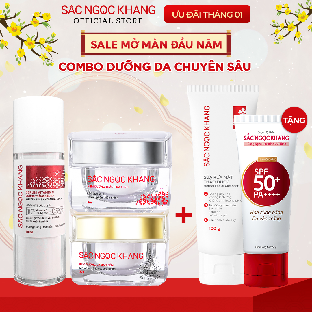 COMBO dưỡng da chuyên sâu kem dưỡng ban đêm 30g + kem dưỡng ban ngày 5 in 1 30g + Serum dưỡng trắng 30ml cho tác dụng nhanh mạnh, toàn diện