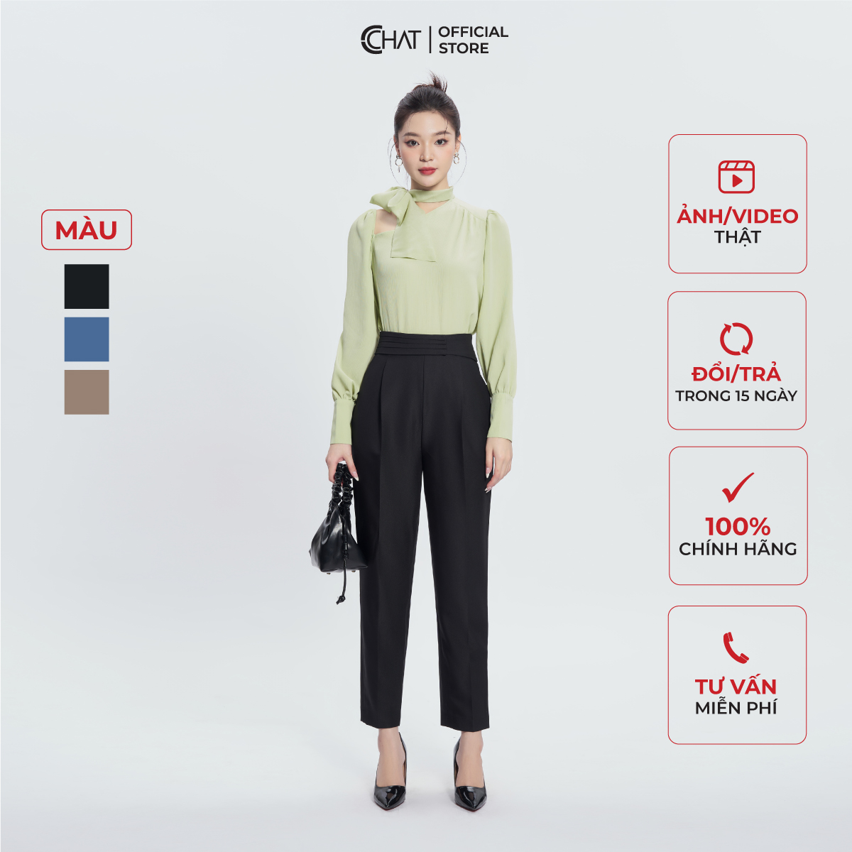 Quần Baggy Nữ Bấu Ly Cạp Trước Chất Tuytsi Cao Cấp 13QDS2006BT