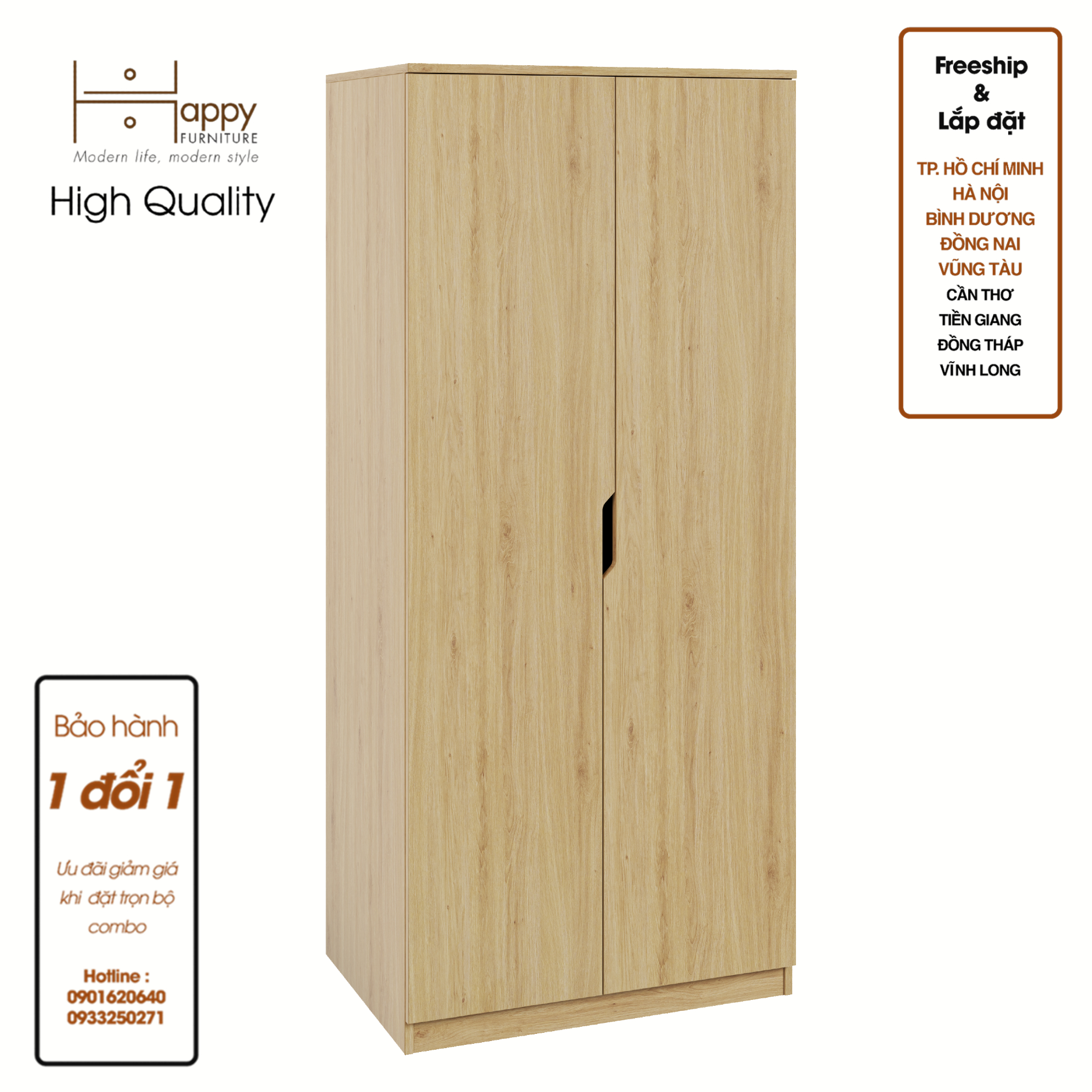 [Happy Home Furniture] DASH ,  Tủ quần áo đơn giản - 2 cửa mở ,  78cm x 53cm x 178cm ( DxRxC), TCM_006