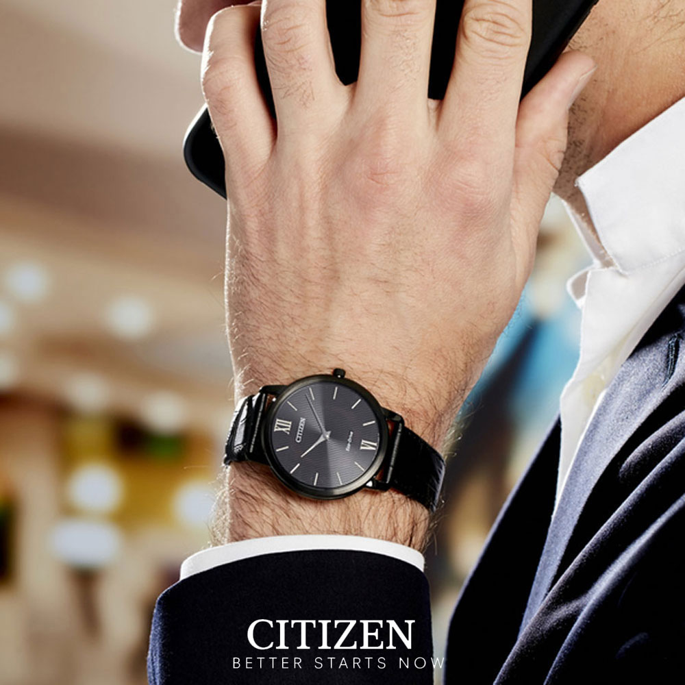 Đồng Hồ Nam Citizen Siêu Mỏng Dây Da AR1135-10E - Mặt Đen (Sapphire)