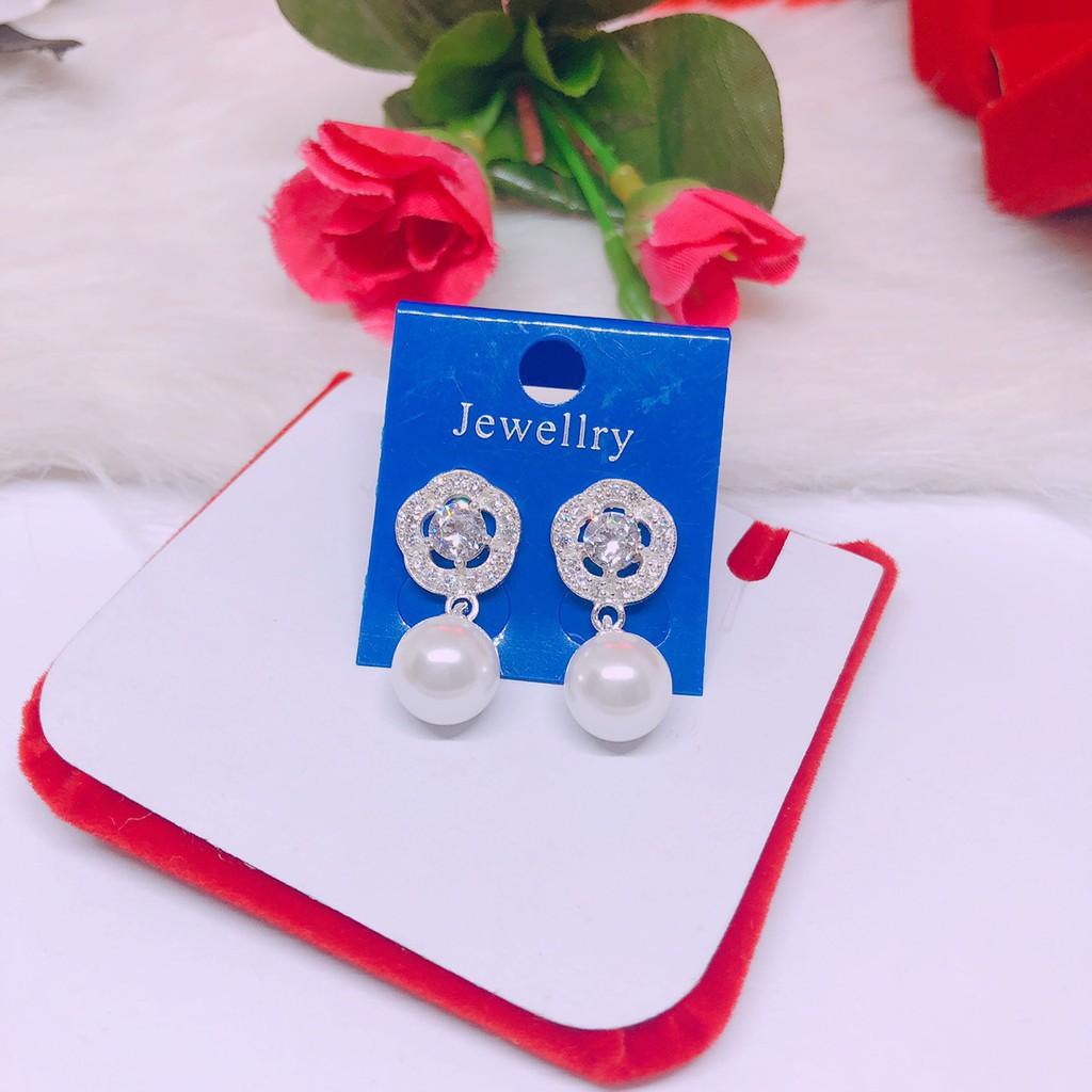 BÔNG TAI NỮ BẠC TA - HOA ĐÁ MÓC HẠT CHÂU MÃ BT05312 -