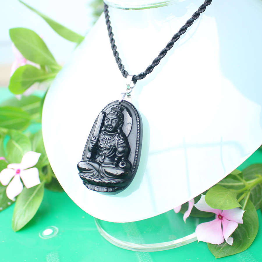 Dây chuyền mặt Phật Bất Động Minh Vương, Cho Tuổi Dậu,  Đá Núi lửa Obsidian-    Cao Cấp, To, BAN5