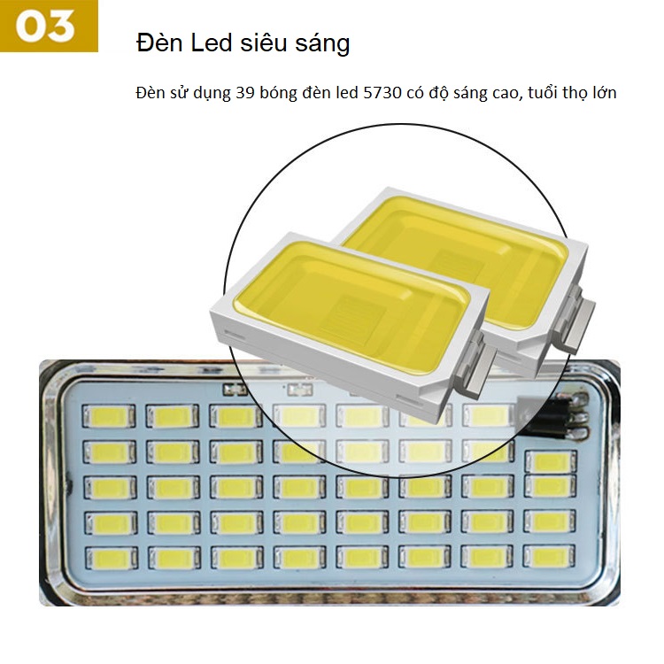 Đèn Led Siêu Sáng Sạc Điện Có Điều Khiển Từ Xa W726 ( CÓ THỂ DÙNG NHƯ SẠC DỰ PHÒNG, CHỐNG NƯỚC IP67 )