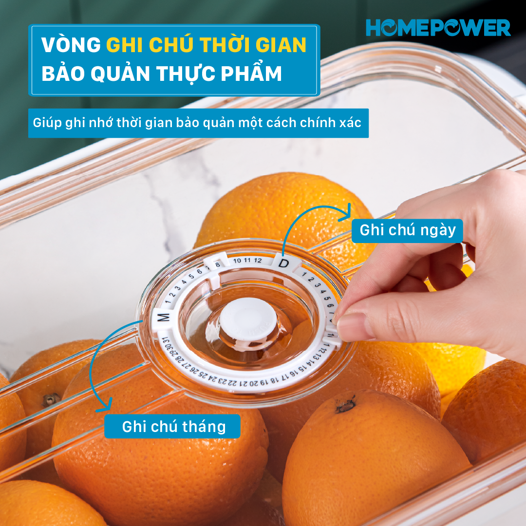 Hộp nhựa đựng thực phẩm Homepower trong suốt có khay lót đáy giúp ráo nước, chất liệu cao cấp, an toàn cho sức khỏe 