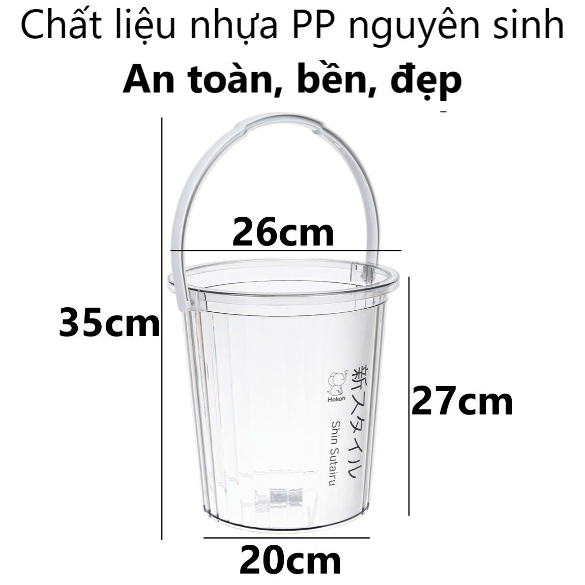 Xô nhựa trong suốt 10L Hokori 5228, Xô đựng nước trong suốt, Xô lau nhà nhựa trong suốt dày dặn Việt Nhật