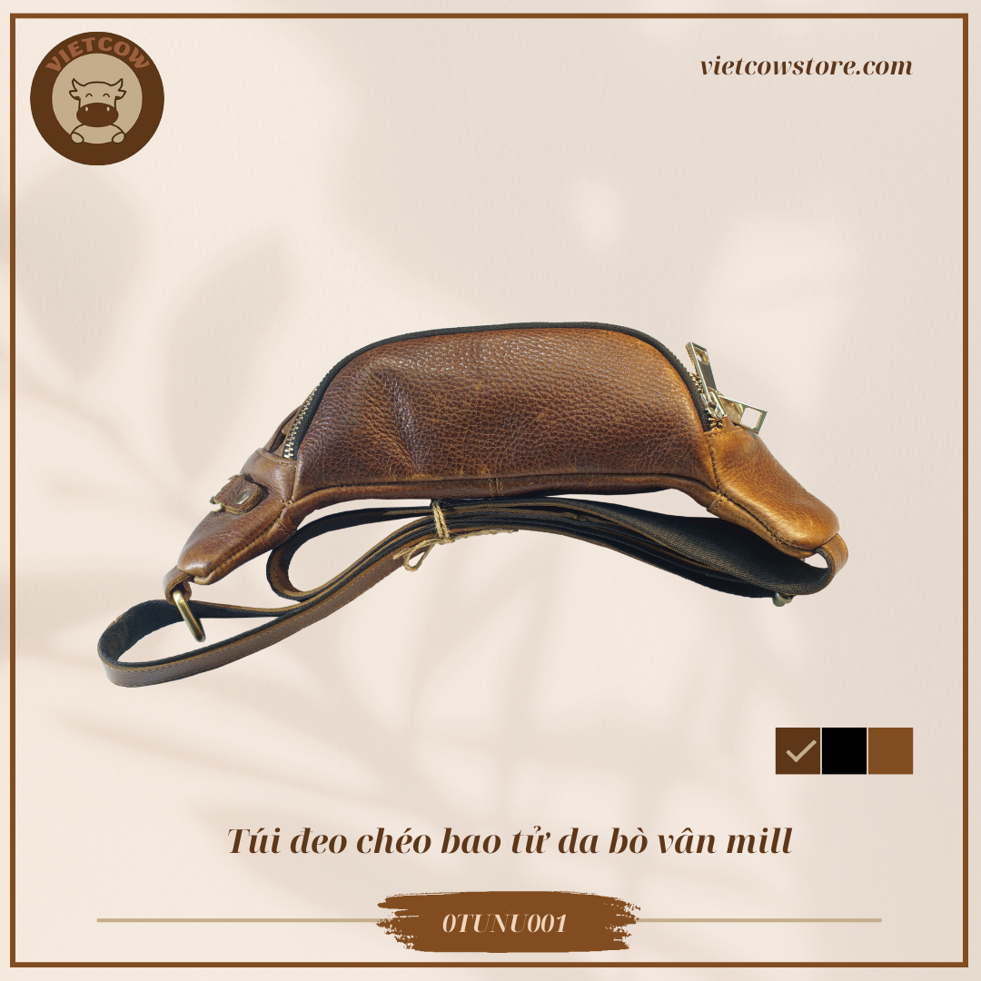 Túi Bao Tử Da Bò Vân Mill, Túi Bao Tử Thời Trang Da Bò_VietCow_0TUNU001