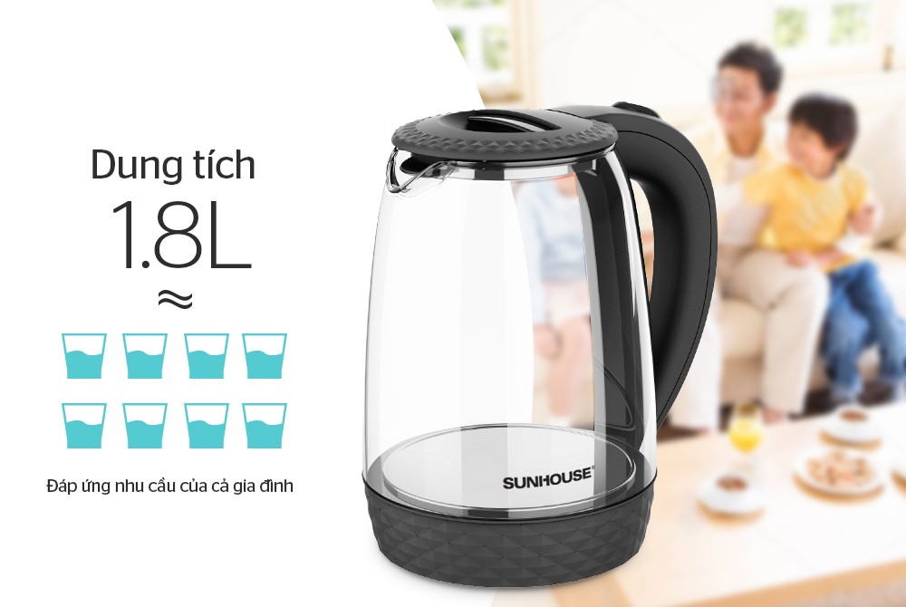 ẤM SIÊU TỐC THỦY TINH SUNHOUSE SHD1215B 1.8L