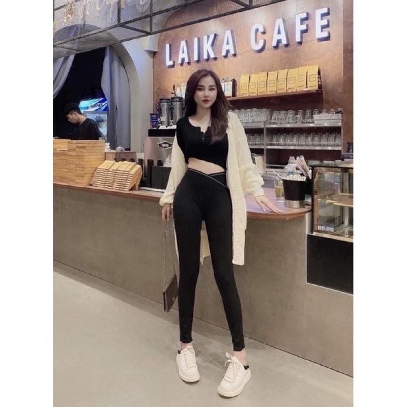 Quần Legging Nữ Cạp Chéo Lưng Cao co dãn - Kiểu Gen Bụng Viền Nổi Hottrend Tôn Dáng